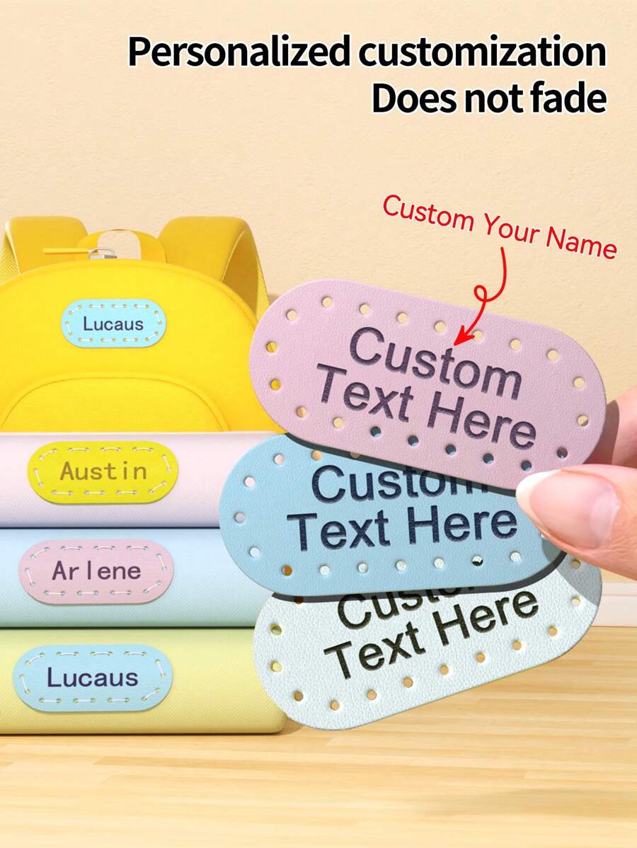 Etiquetas de roupas personalizadas, duráveis e à prova d'água, resistentes ao desbotamento - especialmente para uniformes escolares, mochilas, chapéus, cobertores, toalhas, adequadas para artigos de papelaria e escritório, etiquetas de couro feitas à mão para artesanato, itens de crochê e tricô, etiquetas adoráveis com rebites
