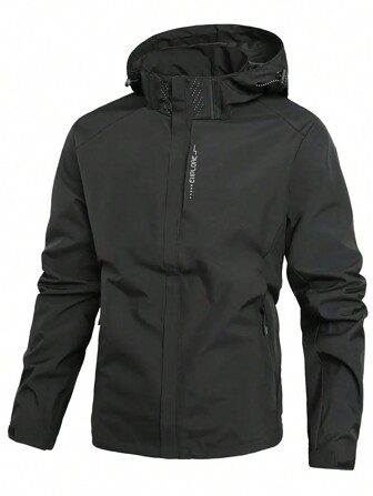 1pc Men's Outdoor Breathable Abrasion-Resistant Windproof & Rainproof Solid Color Jacket (Single Layer) Gym Clothes Men