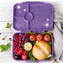 Hộp đựng cơm trưa Bento 4 ngăn Tritan có kim tuyến, chống rò rỉ, an toàn với lò vi sóng/máy rửa chén, quà tặng Giáng sinh, đồ dùng học tập - Nhiều màu - Xem 2