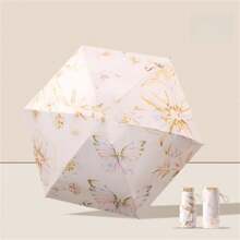Mini UV Protection Umbrella, 6 Ribs, Gold-Coated Fabric, Lightweight, Compact Pocket Umbrella, Gift Umbrella For Ladies Boy Valentine Heart Valentine Summer Cooling,Beach,Travel