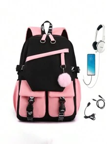 多功能牛津布背包，大容量书包，时尚旅行包，学院风，可容纳15英寸笔记本电脑