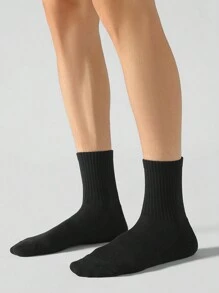 4 Pairs Men's Solid Black & White Mesh Breathable Elastic Waist Non-Slip Comfortable Mid-Calf Sports Socks, For Gym, Fall