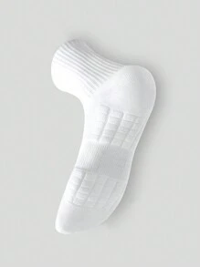 4 Pairs Men's Solid Black & White Mesh Breathable Elastic Waist Non-Slip Comfortable Mid-Calf Sports Socks, For Gym, Fall