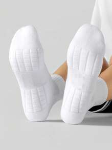 4 Pairs Men's Solid Black & White Mesh Breathable Elastic Waist Non-Slip Comfortable Mid-Calf Sports Socks, For Gym, Fall