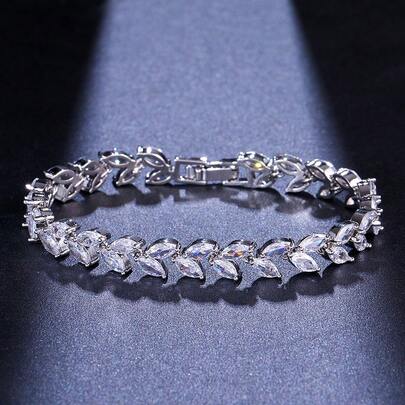 1 Vòng tay bạc dát bằng đồng Cubic Zirconia thời trang có dây chuyền có thể điều chỉnh cho phụ nữ, đeo hàng ngày
