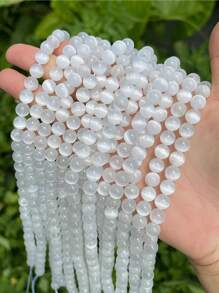 1pc Natural Selenite Beads, Genuine Selenite Gemstone Beads, Round Smooth Beads For Jewelry Making, 4mm, 6mm, 8mm, 10mm - Cat's Eye - View 3