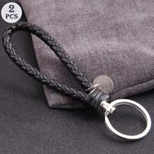 2pcs Handmade Braided Leather Cord Keychains, Colorful PU Couples Key Rings, Bag Accessories - Multicolor - View 8