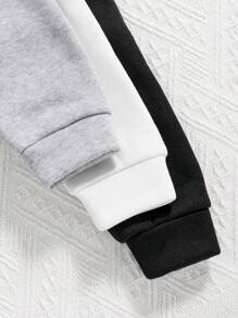 3pcs Tween Boys Cartoon Print Warm Crewneck Sweatshirt Set - Multicolor - View 6