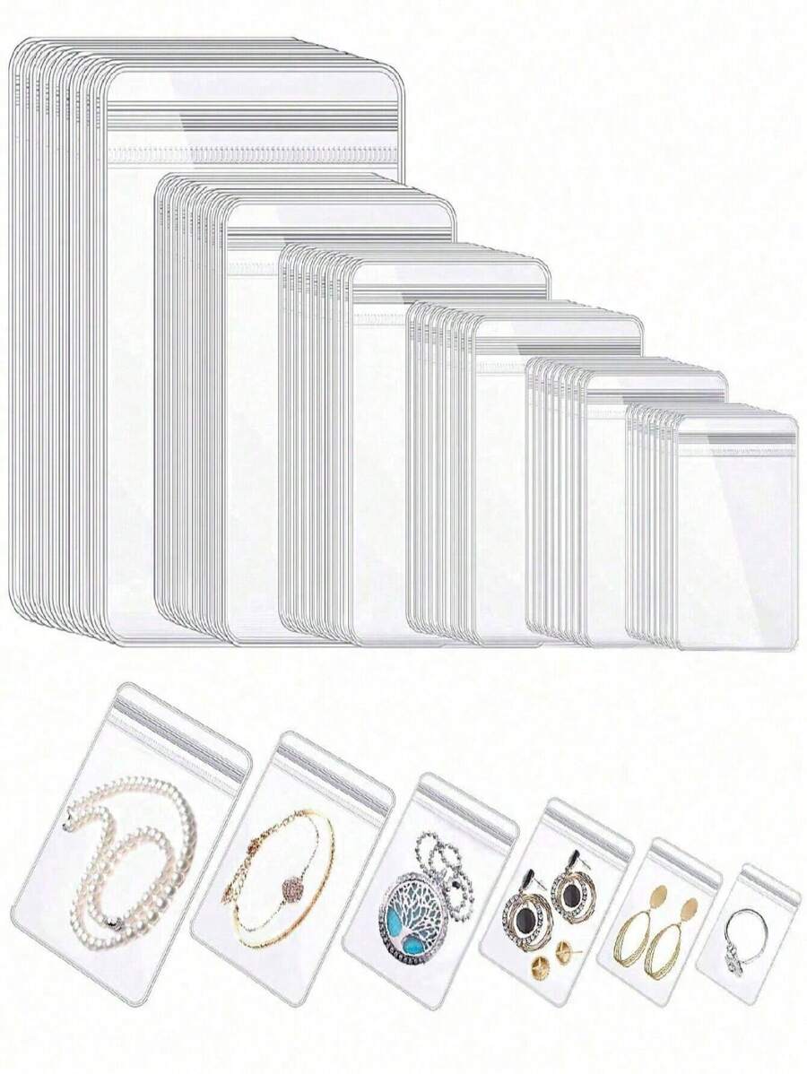 50 件/100 件透明防氧化珠宝收纳袋，独立包装礼品袋，用于戒指、耳环、项链、手链等配饰返校 - 白色 - 查看 1