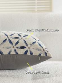 1件雪尼尔蓝白花卉提花枕套，农舍风花卉方形枕套，适用于沙发、床、椅子、客厅、卧室、汽车装饰 - 藍白色 - 查看 5