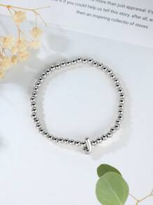 Tsnamer 1 件泡泡串珠字母银手链 26 个字母 A-Z 个性化名字女士精致字母充气名字个性化珠宝礼物 - 手鍊 - 查看 16