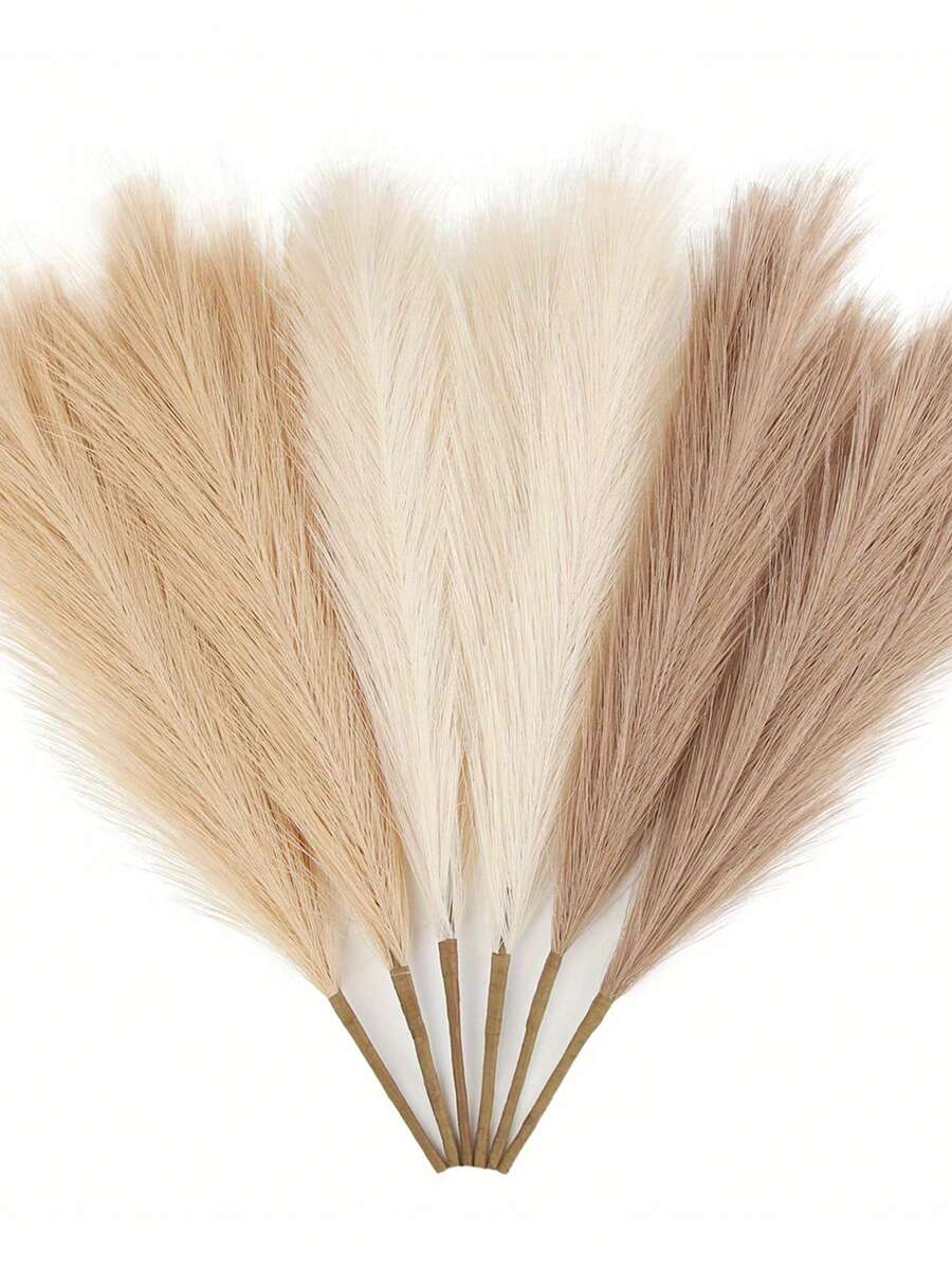 Juego de 3 piezas/6 piezas de pastos pampa artificiales de colores mixtos (5 unidades de 17 pulgadas). Flores artificiales simuladas de caña bohemia para decoración del hogar, boda, ramos, habitación, decoración, San Valentín, regalo