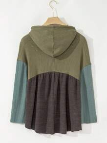 Getextureerde colorblock patchwork brede mouw drop-shoulder gerafeld hoog laag hoodie
