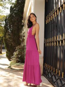 FENFEN Fashion Fashion Long Viscose Fabric Dress With Padding And Lining - FUCSIA - Ver 3