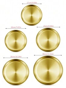 4pcs Stainless Steel Dinnerware Set, Gold Metal Salad Snack Plates Durable Kitchen Tableware, Round Appetizer Serving Trays For Camping, BBQ, Wedding - Gold - View 2