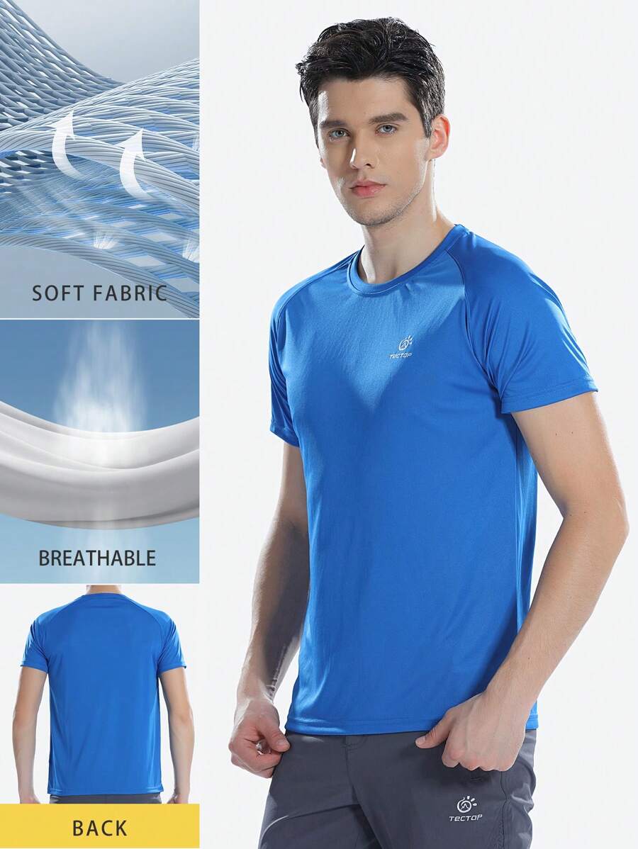 TECTOP Men's T-Shirts Quick Dry Raglan Short Sleeve Crew Neck Athletic Workout Dry Fit Performance Sports Wicking Running Top Gym Athletic Gym Top - Royal Blue - View 1