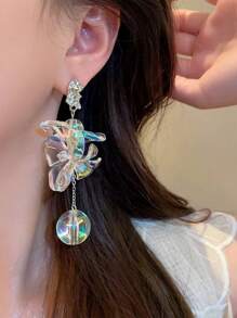 1 par de aretes de bola de flor de cristal acrílico de colores exagerados, de gran tamaño, regalo para mujer, estilo de joyería de resort de playa de verano