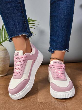 Ladies' Comfortable Breathable Sports Shoes In White & Pink