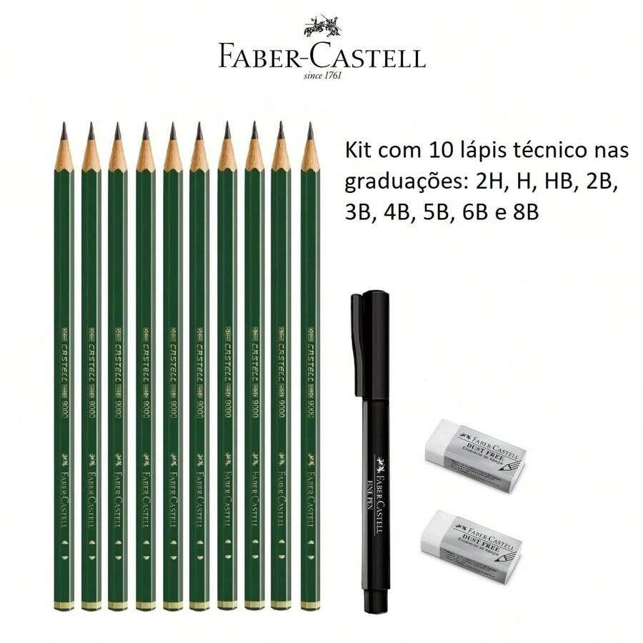 Faber Castell 9000 Technical Pencil Kit With Eraser And Fine Pen (13 Items) - Bộ sản phẩm gồm 13 món - Xem 1
