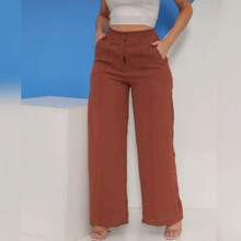 WO Pantalona Pantalona Fabric Duna With Zipper Button Lined High Waistsocialtailoring Female Woman - 鏽棕色 - 查看 2