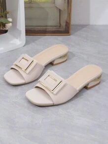 Nữ Hở Mũi Vuông Khóa Dép Peep-Toe Màu Trơn Phong Cách Ngày Lễ Mùa Hè Bề Mặt Màu Trơn Gót Thấp Gót Vuông mũi vuông - Màu Hồng baby - Xem 8