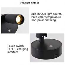 1pc Black/White Rechargeable Wall Light, Cabinet Light, Display Lighting, Dimmable, High Capacity Battery, USB Charging, Touch Type-C Charging Port, Magnetic COB Spotlight USB Tube Light, Wall Washer Light, Bedroom LED Light (If The Brightness Is Low, Long Press The Switch To Adjust The Dimmer) - Magnetic Wall Lamp - View 5