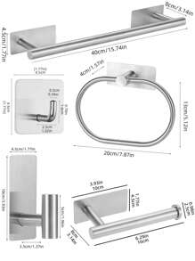 OBOVAY 6pcs Bathroom Hardware Set - Towel Rack, Towel Ring, Toilet Paper Holder, Robe Hook, Wall Mounted, No Drilling Required - Multicolor - View 4