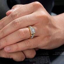 1pc Gorgeous Men's Watch Shaped Rhinestones Zirconia Rings Luxury Gold Color Iced Out CZ Engagement Ring For Men Wedding Band Jewelry Gift - Gold - View 6