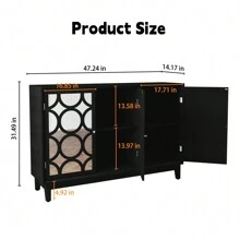 47.2'' Sideboard Cabinet With 3 Mirror Doors, Modern Buffet Cabinet With Storage, Accent Storage Cabinet For Living Room, Dining Room, Bedroom, Entryway