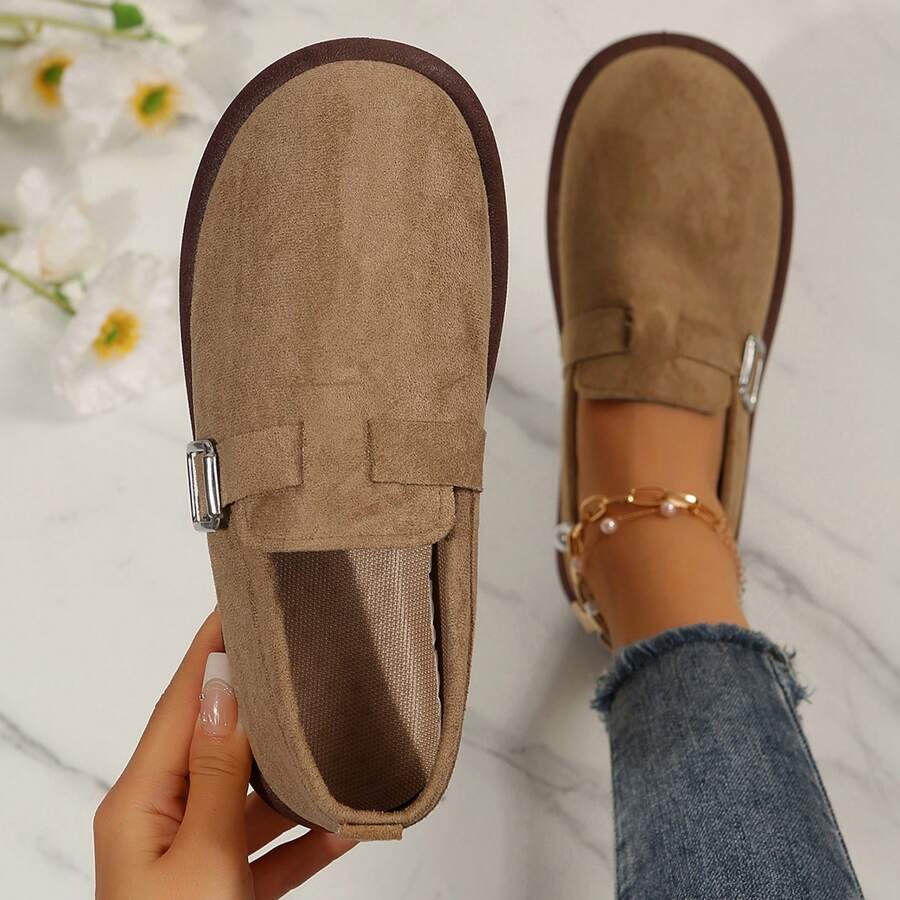 Women's Suede Clogs With Buckle -Cozy Padded Perfect For Outdoors - 紫紅色 - 查看 1