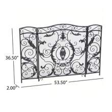 MERAX Fireplace Screens Fireplace Screen 53-Inch Floral Flower Decorative Black Metal Foldable Fireplace Screen Flat Fireplace Screens - Black+Silver - View 4