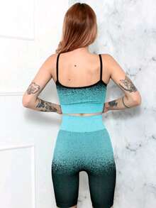 YOGA SET FASHION FITNESS SEAMLESS GRADE SHORT AND TOP - 淺藍色 - 查看 9