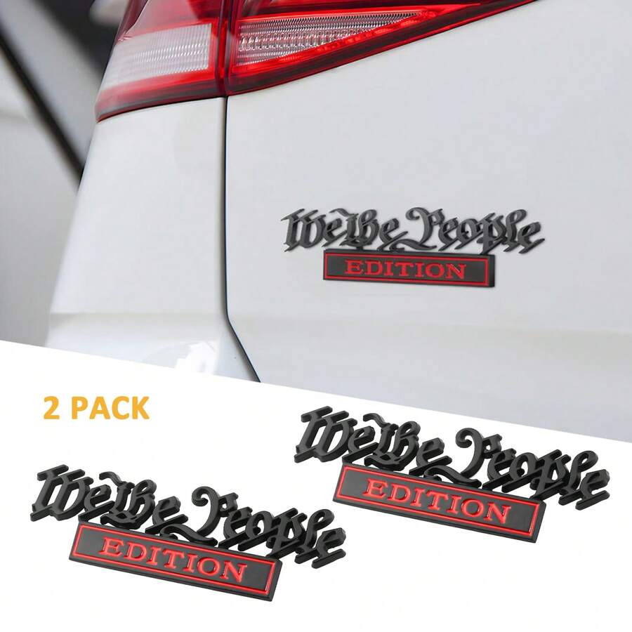 2 包 We The People 版通用金属汽车徽章贴花，汽车外部配件，适合后置或侧面放置，黑色/银色/红色/白色可选 - 均碼 - 查看 1