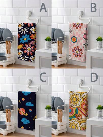 2pcs Abstract Floral, Sun, Moon, Star & Heart Print Towels, Modern Minimalist Multi-Purpose Home Towels For Kitchen, Bathroom, Living Room, Dining Room, Bedroom, All Seasons