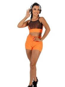 Gym Set 3 Pieces (Top, Leggings And Shorts) High Waist Fitness Women - trái cam - Xem 4