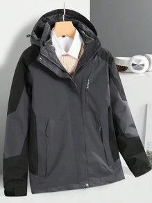 Afneembare capuchon buitenjas Heren Casual windjack Herfst-winterjas - Grijs - Bekijken 7