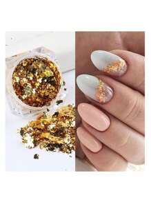 DUO EFECTO HOLOGRAFICO ESPEJO Y FLAKES DECORACIONES PARA UÑAS - Dorado - Ver 2