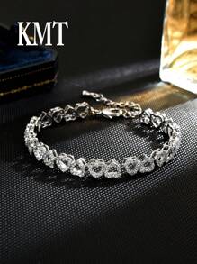 KMT 1 件奢华铜锆石心形时尚女士手链，礼盒装情人节、妈妈、母亲、母亲节、礼物 - 愛心款 - 查看 3