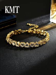 KMT 1 件奢华铜锆石心形时尚女士手链，礼盒装情人节、妈妈、母亲、母亲节、礼物 - 愛心款 - 查看 8