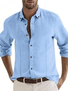 Áo sơ mi công sở dài tay thường ngày cho nam - Màu xanh lam - Xem 1