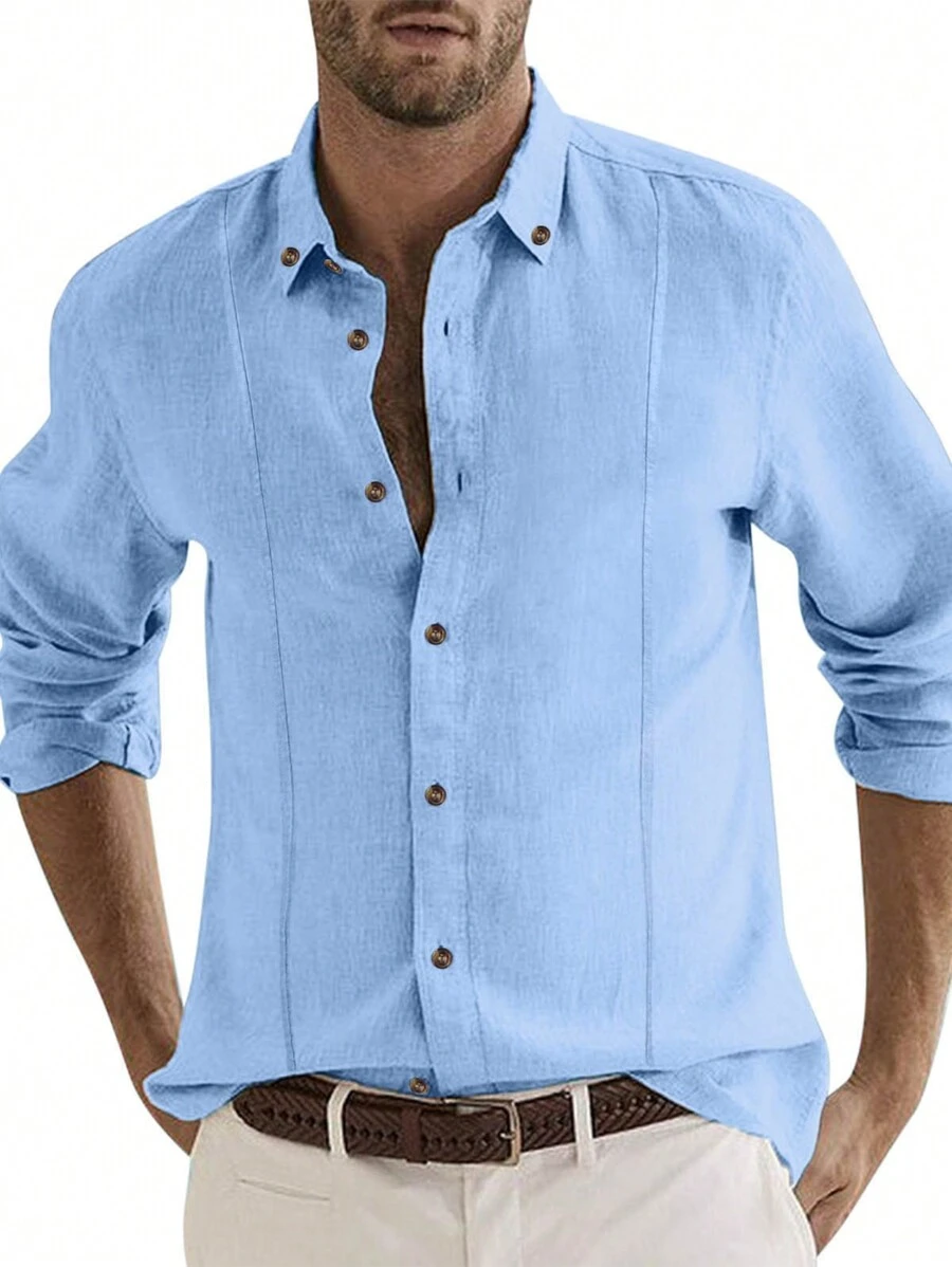 Áo sơ mi công sở dài tay thường ngày cho nam - Màu xanh lam - Xem 1