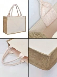 Bolsa de lona personalizada con bordado exclusivo de su nombre, bolsa de almacenamiento de lona grande, bolsa de compras impermeable interna, bolso, bolsa de equipaje, adecuada para compras, citas, vacaciones, viajes, fiestas, bolsa de regalo - Beis - Ver 5