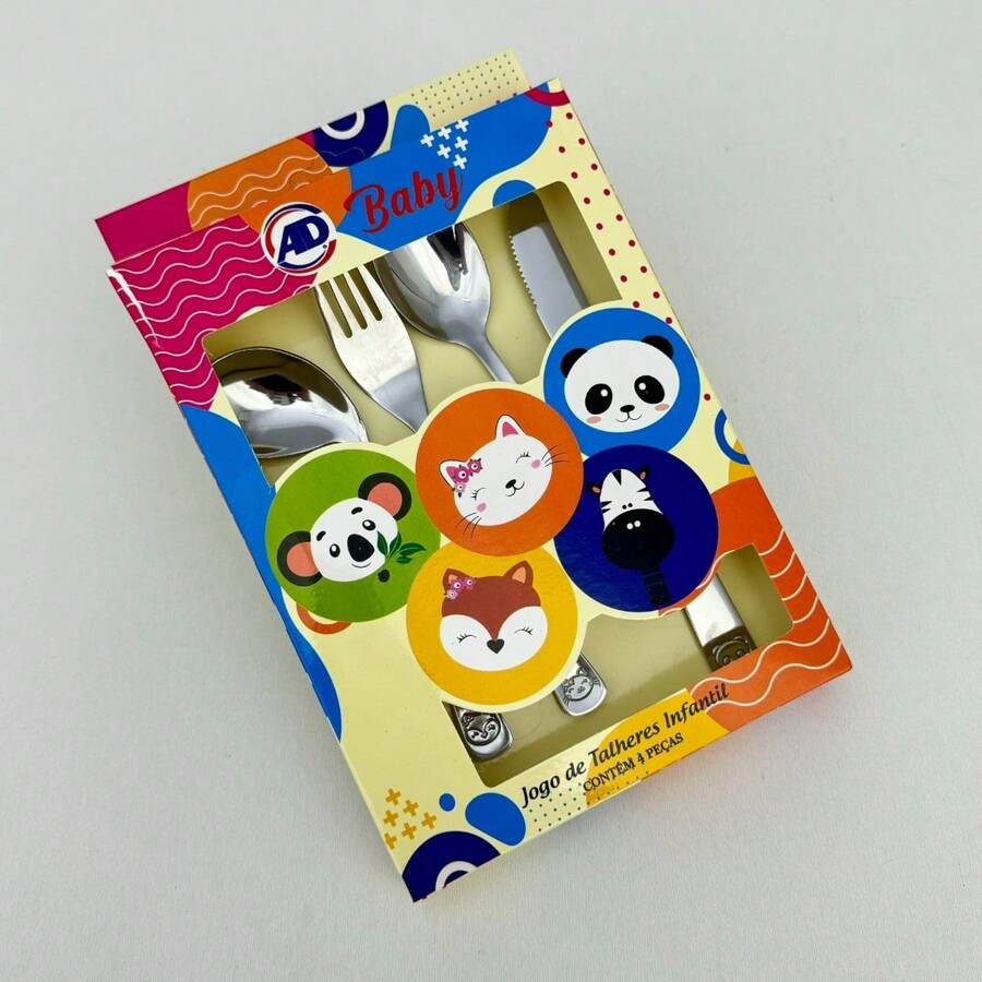 Spyder Baby Children's Cutlery Kit 4 Pieces In Stainless Steel Animals - 銀色 - 查看 1