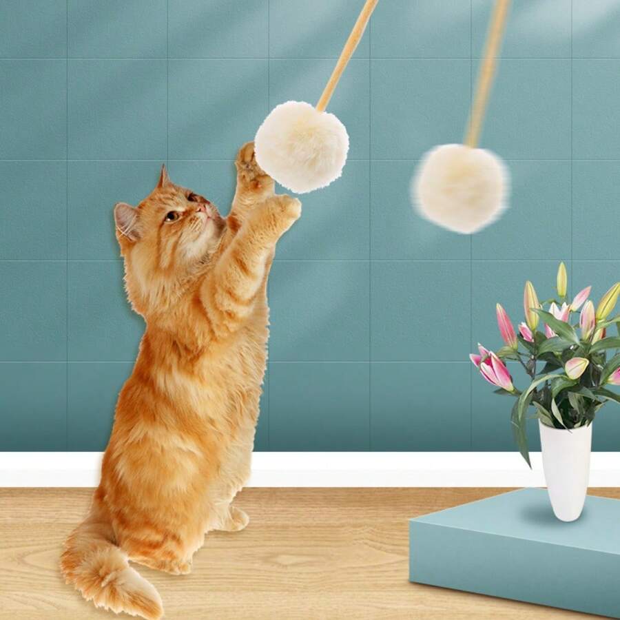 1pc Suction Cup Spring Plush Ball Pet Cat Toy, Interactive Cat Toys - Multicolor - View 1