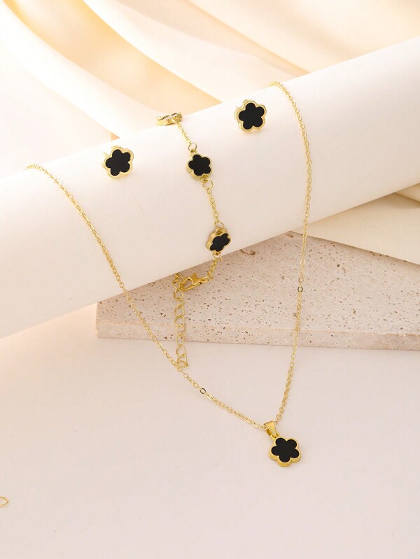 Set de 3 piezas de joyería de mujer con trébol - collar, aretes y pulsera, regalo para vacaciones, San Valentín, mamá, madre, Día de la Madre