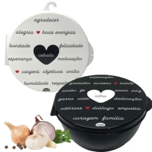 Kit 2 Potes Porta Tempero Alho Cebola Frases Plasutil - Preto e Branco - Visão 2