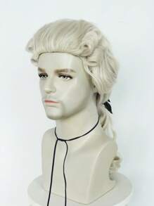 Men Wig For Colonial Historical Judge Costumes Wig Long Curly Gentleman Lawyer Wig Beige Halloween Party Powdered 18th Century Cosplay Wigs 1700s Founding Father Retro Wig Long Beige Curly With Ponytail Synthetic Wig For Men Male - Beige - View 5