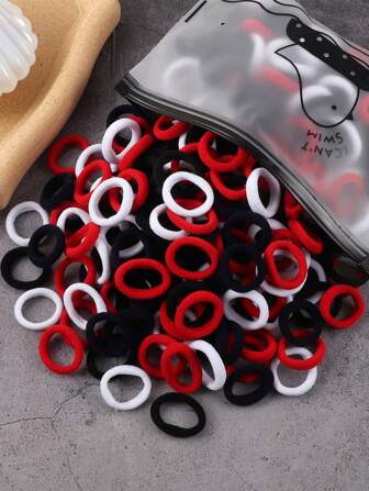 100个纯色弹力发圈，女士适用，柔软不伤发，马尾辫发圈，橡皮筋发圈，发绳，发圈发饰