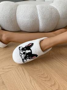 Chinelos de Pelúcia Bordados com Design de Cachorro Adorável, para Uso Interno, Outono/Inverno
