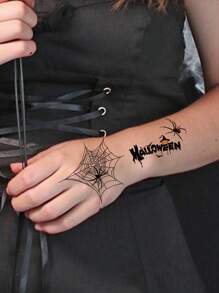 6 张万圣节纹身贴纸，适用于礼品袋填充物，可爱南瓜鬼蜘蛛网临时纹身贴纸，万圣节派对礼品用品装饰礼物防水持久临时纹身 - 彩色 - 查看 8